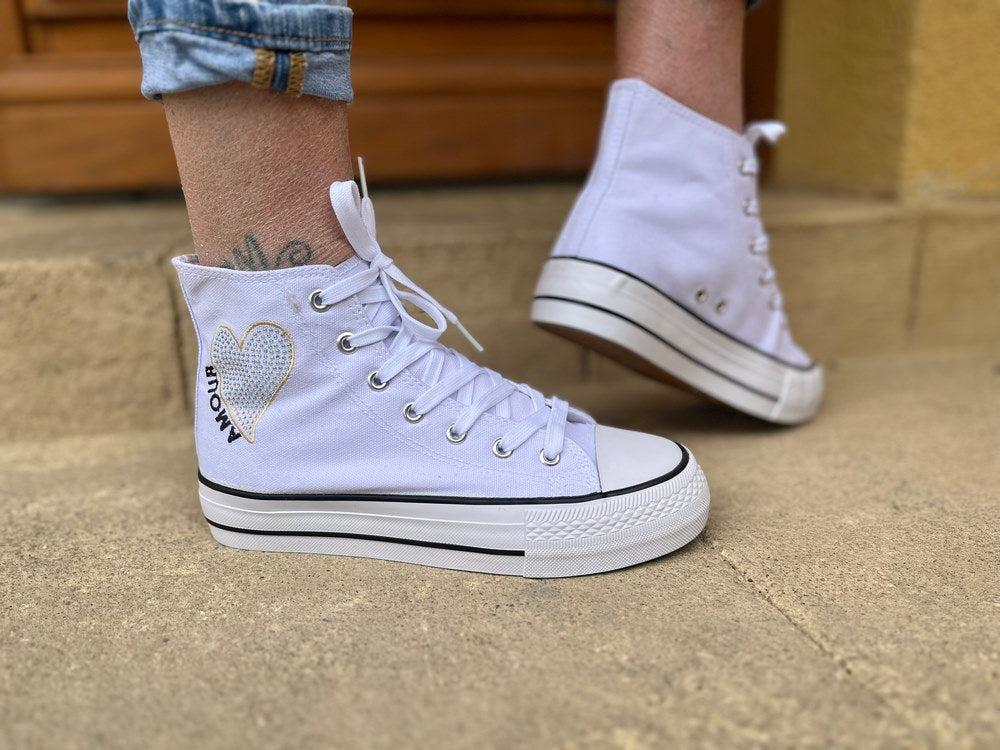 Baskets Montantes Baskets En Toile Blanche Baskets Montantes En