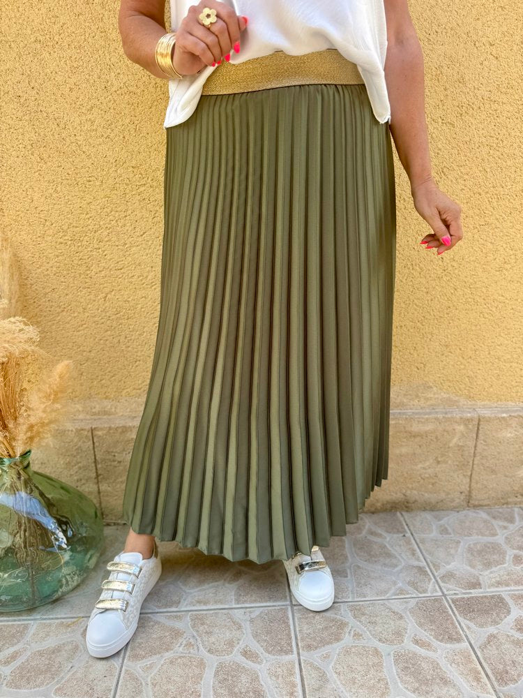 Jupe Plissée Jupe Longue Vert Kaki Jalia Kaki Pain De Sucre - Main Image