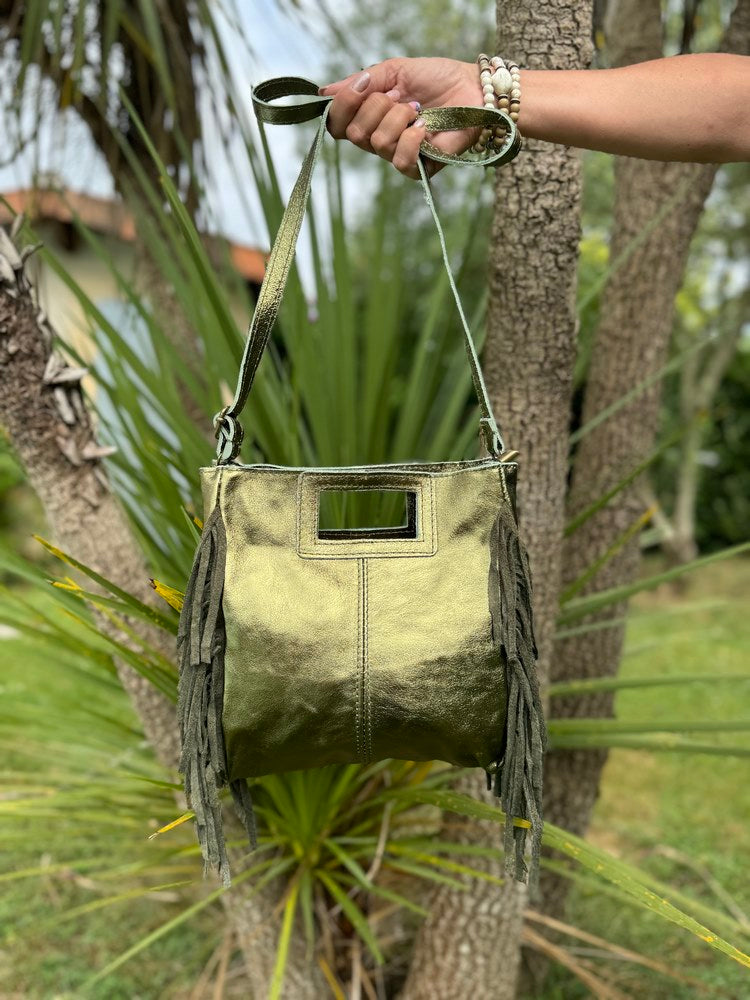 Sac en cuir Luciano brillant vert olive Boutique Route du Sud