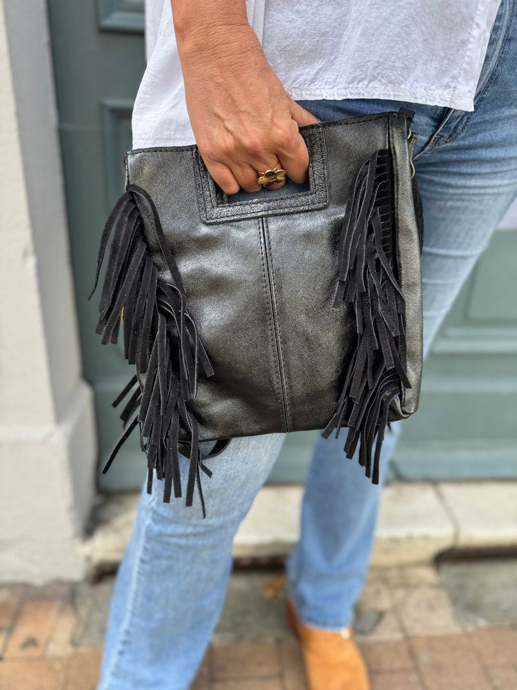 Sac en cuir Luciano brillant noir