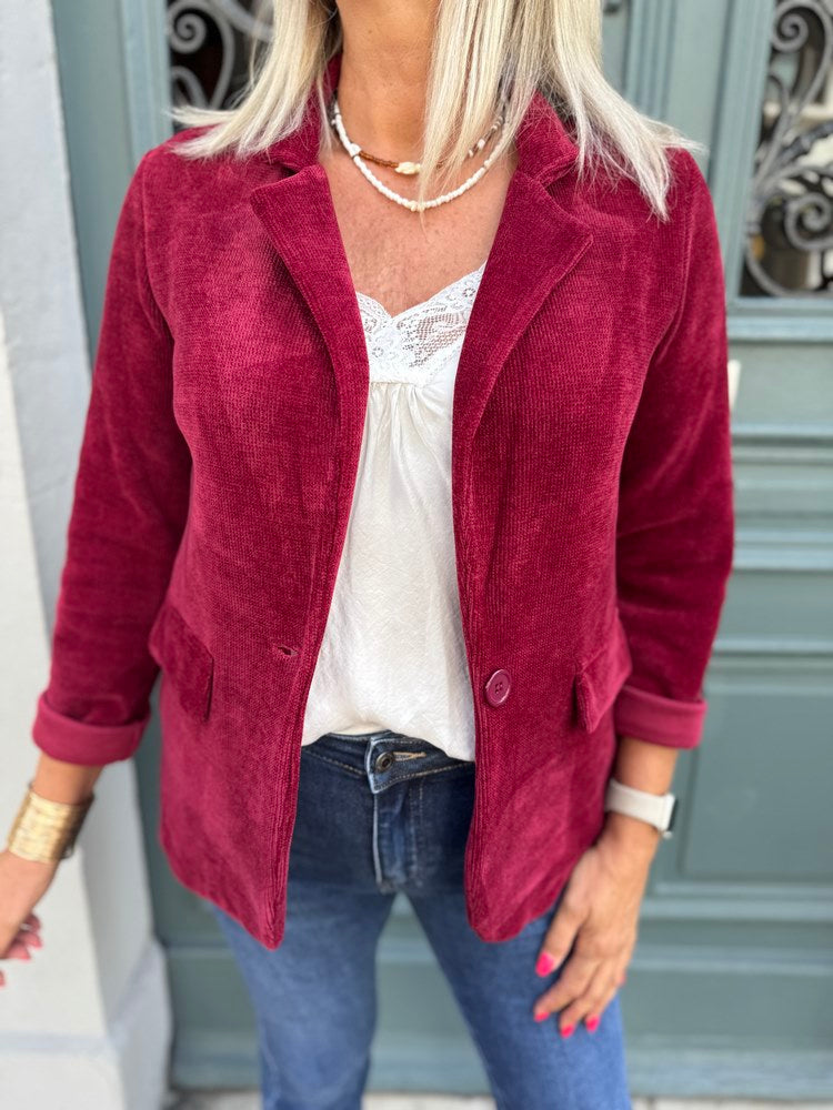 Veste tailleur en velours Sandra bordeaux Boutique Route du Sud
