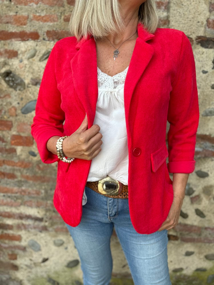 Veste tailleur en velours Sandra rouge