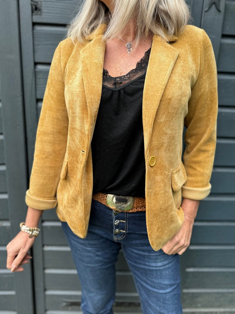 Veste tailleur en velours Sandra moutarde Boutique Route du Sud