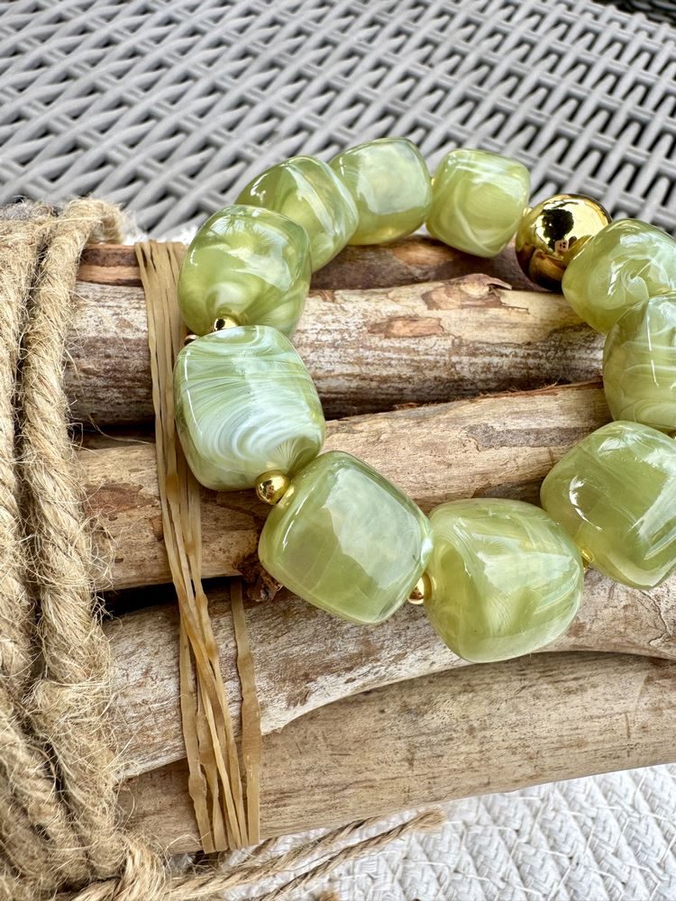 Bracelet Élastique Large En Résine Verte #O150 - Bijou Fantaisie Femme - Occasion