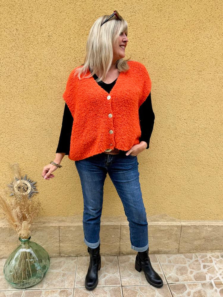 Gilet loose Danielo orange - Boutique Route du Sud