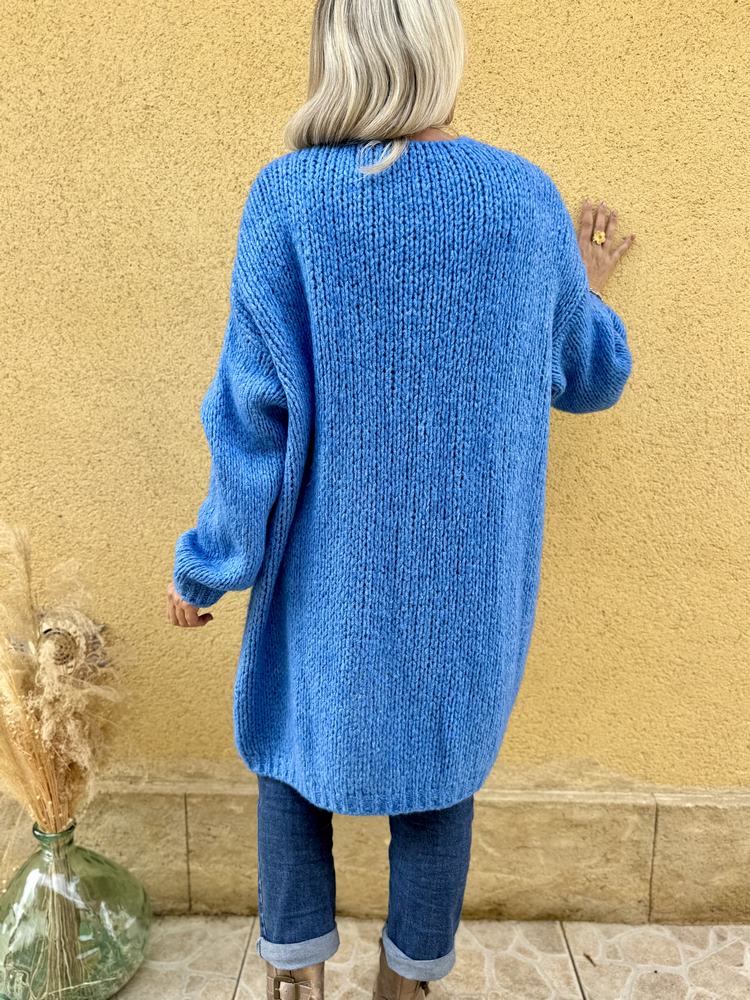 Pull Zip Bleu Fuzzi Taille 42 (38) - Lourd, Boutons Métal - Made In Italy - Vintage