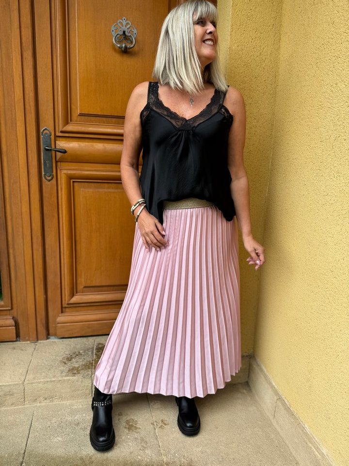 Jupe femmes taille haute plissé superposé - KJEHOME - Rose Rose