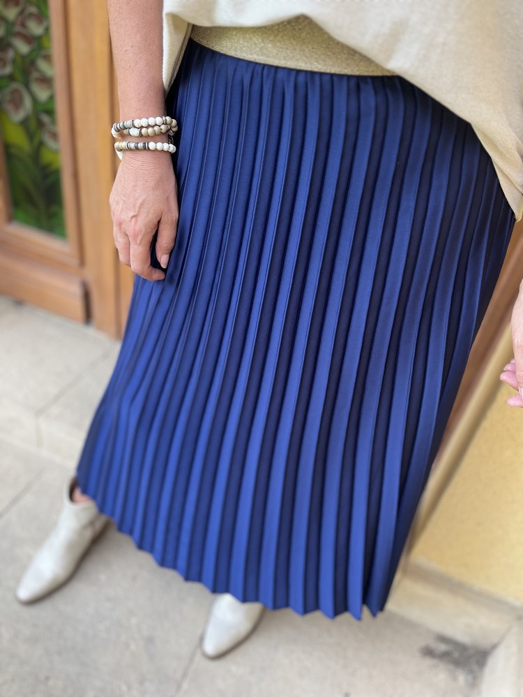 Jupe Longue C&A Vintage Taille L – Bleu Marine Plissée Ligne A