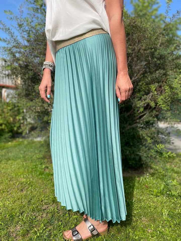 FRANK WALDER Jupe Plissée Femme Vert Midi Vintage (EU 46