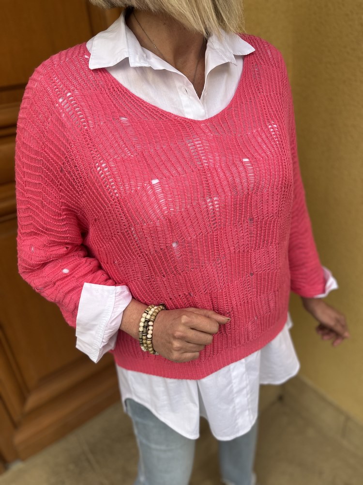 Pull Rose Multicolore Pink Boutique - Taille 6 Femme, Laine, Col Rond, Neuf Sans étiquettes