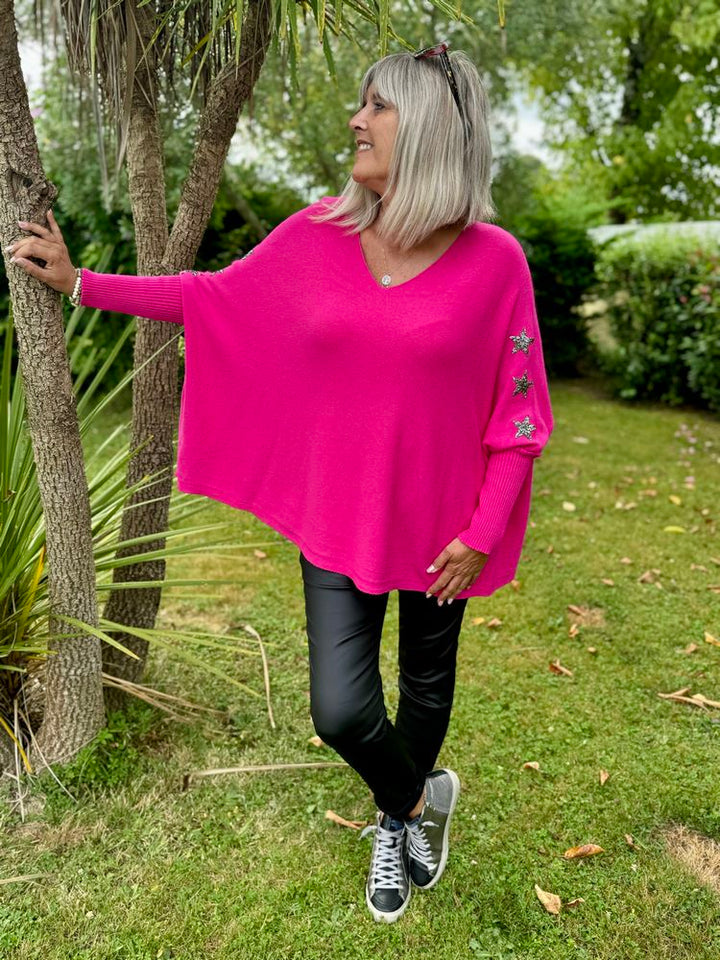 Pull méga loose Etoile fuchsia Boutique Route du Sud