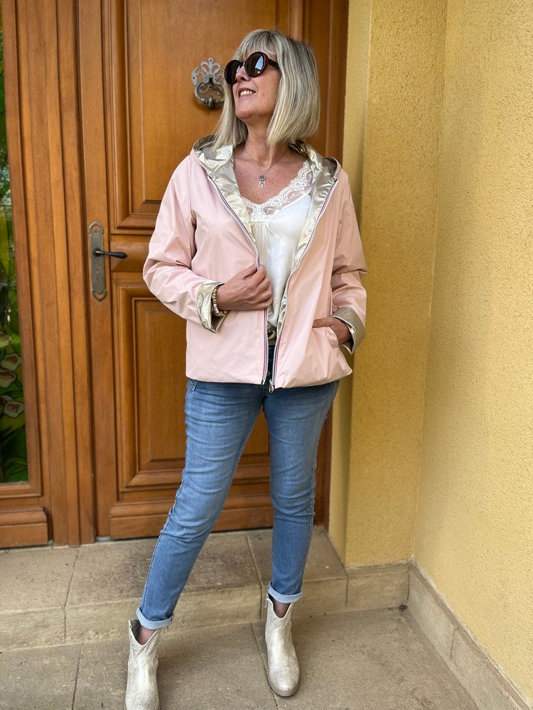 Veste imperméable Laura réversible courte rose et doré Boutique