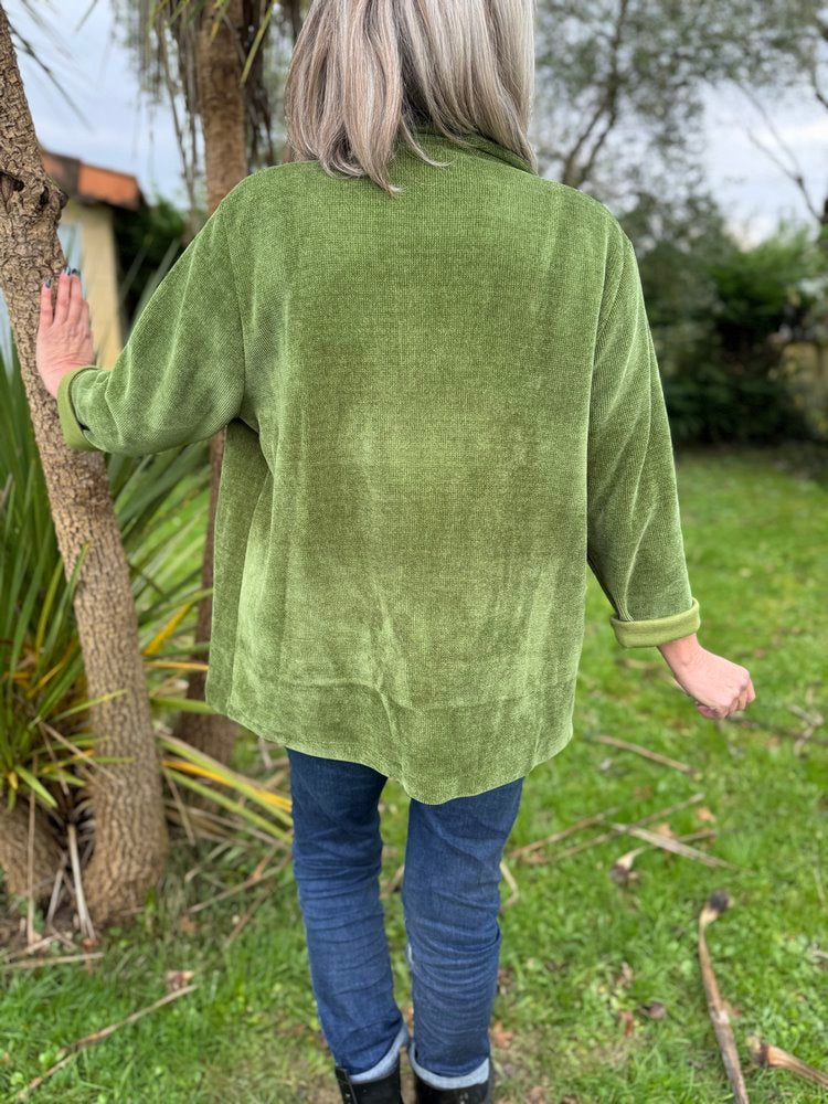 Veste tailleur en velours Sandra vert olive Boutique Route du Sud