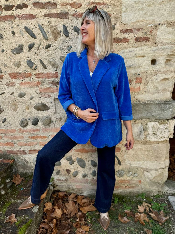 Tailleur Bleu Cobalt Veste Femme Bleue Veste Tailleur En Velours